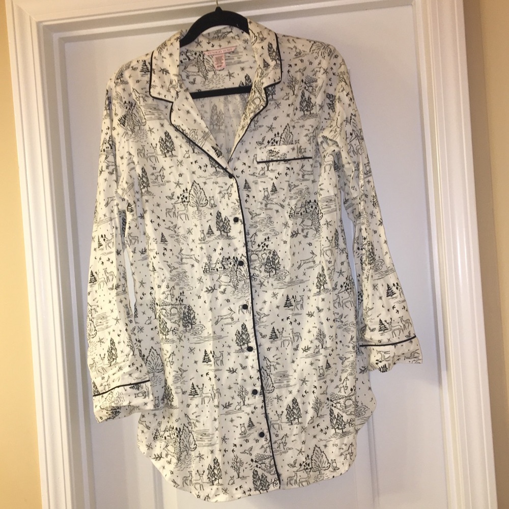 Victoria’s Secret Pajama Shirt Gown Cream Black